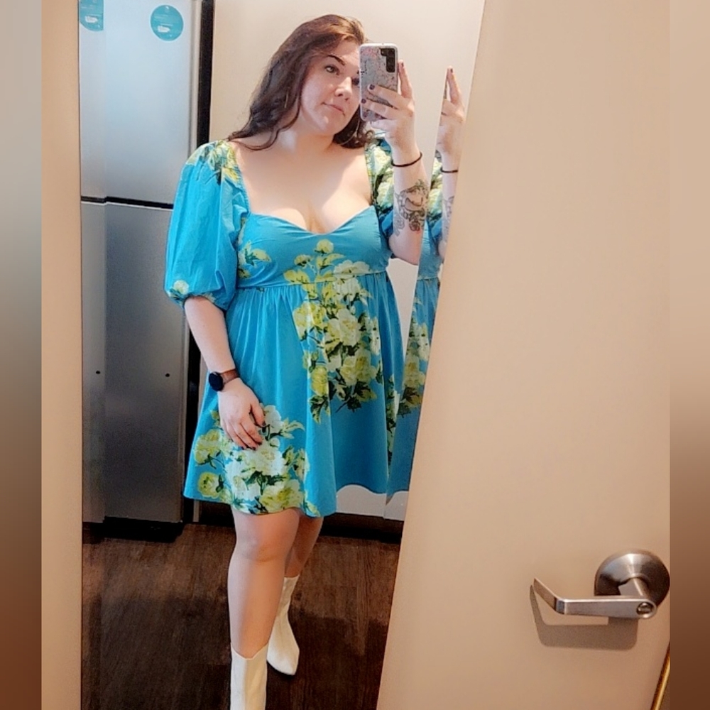 Free People Peony Floral Babydoll Puff Sleeve Dress Size XL